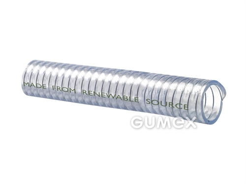 Potravinová tlakonasávacia hadica na tekuté požívatiny PLUTONE BIO, 10/16mm, 7bar/-0,85bar, PVC, oceľová špirála, -10°C/+60°C, (EU 10/2011 A,B,C,D1, transparentná